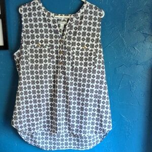 Croft & Barrow Black and White Floral Sleeveless Blouse XL